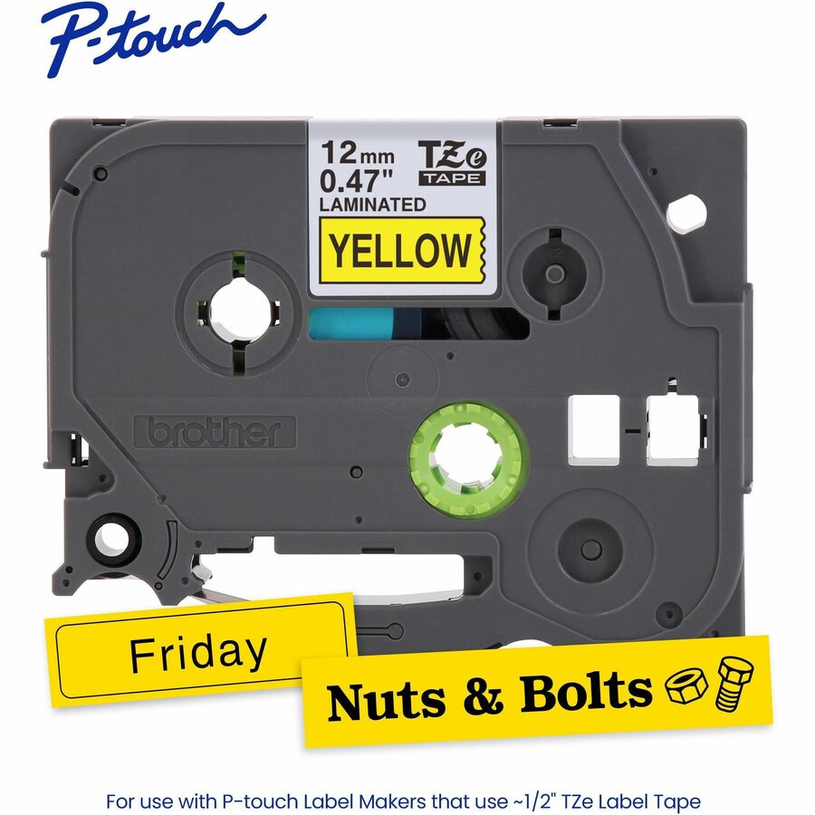 Brother Genuine P-touch TZe631 BK on YL Label Tape, Laminated, 12mmX8m - TZE631G