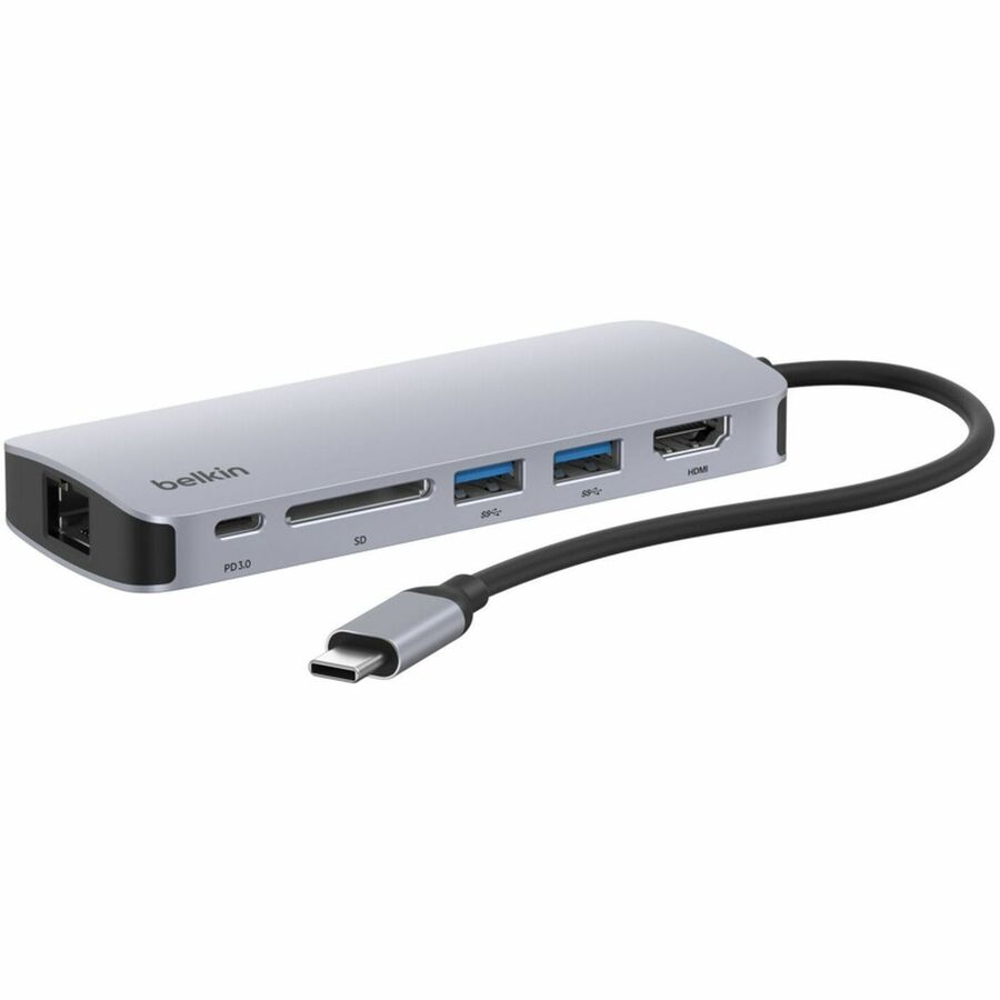 Belkin 6-Port USB-C Hub - USB-C to 2xUSB-A, 1xUSB-C, 1xEthernet, 1x8K HDMI, 1xSD Reader - Docking Station - Grey - AVC008FQSGY-V2