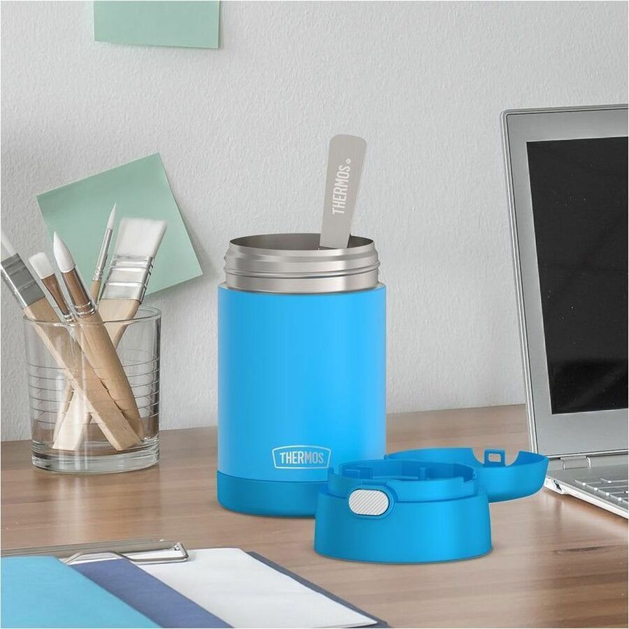 Thermos Electric Blue Stainless Steel FUNtainer Food Jar w/ Folding Spoon 470mL - F31104BL6