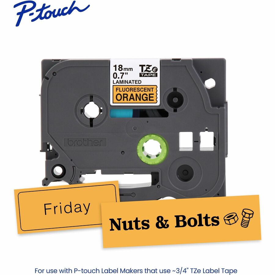 Brother Genuine P-touch TZeB41 BK on FLUOR ORG Label Tape, Laminated, 18mmX5m - TZEB41G