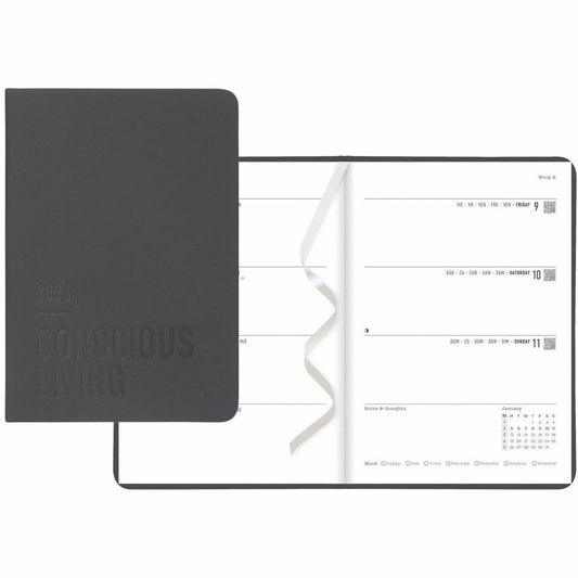 Letts Conscious Evergreen Weekly/Monthly Planner, 8-1/4" x 5-7/8" , Multilingual, Slate