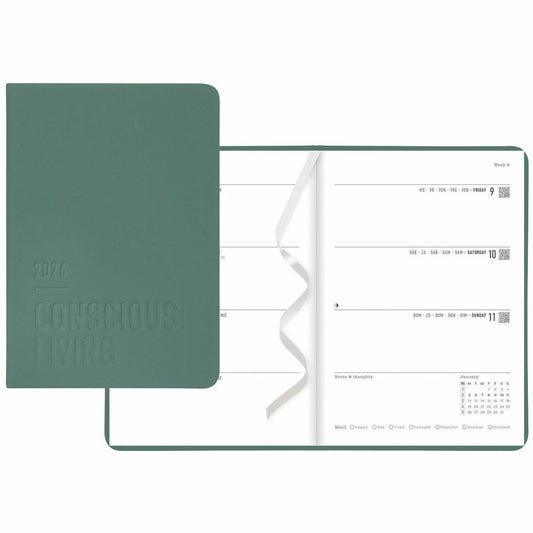 Letts Conscious Evergreen Weekly/Monthly Planner, 8-1/4" x 5-7/8" , Multilingual, Pine