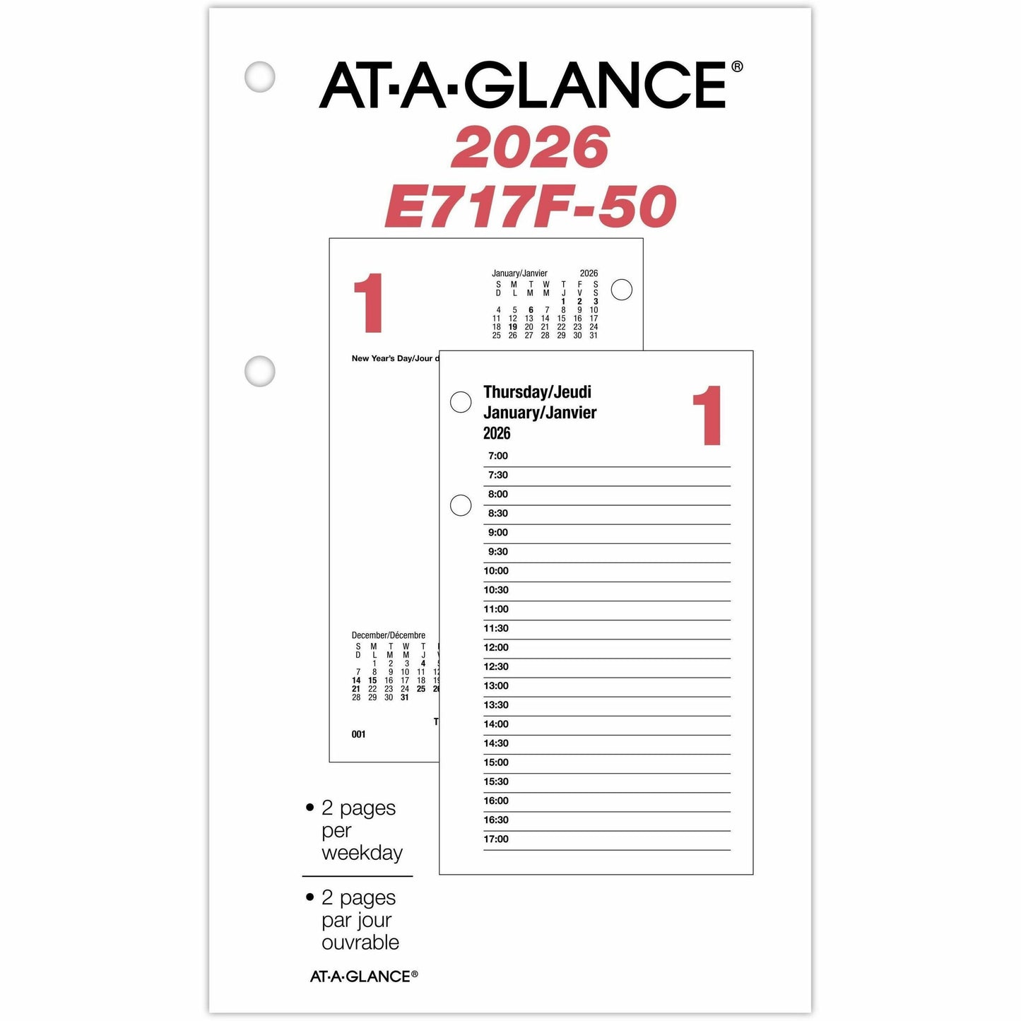 At-A-Glance Daily Desk Calendar Refill, 6" x 3-1/2" , bilingual