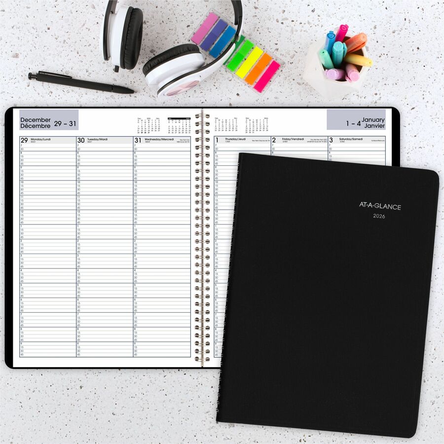 At-A-Glance Dayminder Weekly Planner, 11" x 8" , Bilingual, Black - GF5200026