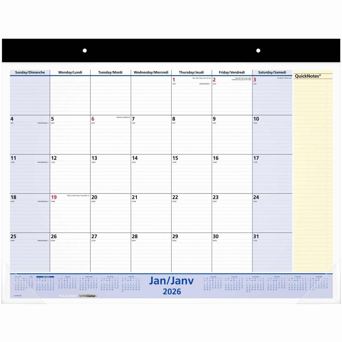At-A-Glance QuickNotes Monthly Desk Pad Calendar, 21-3/4" x 17" , Bilingual