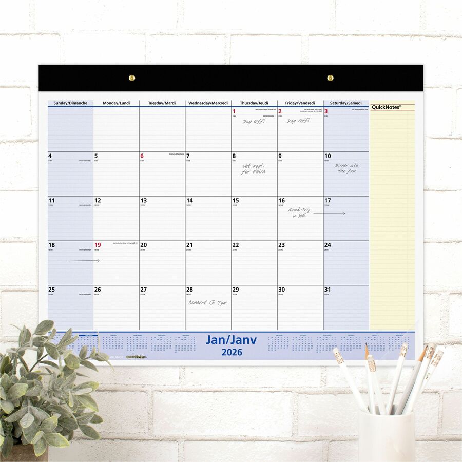 At-A-Glance QuickNotes Monthly Desk Pad Calendar, 21-3/4" x 17" , Bilingual - SK700F0026