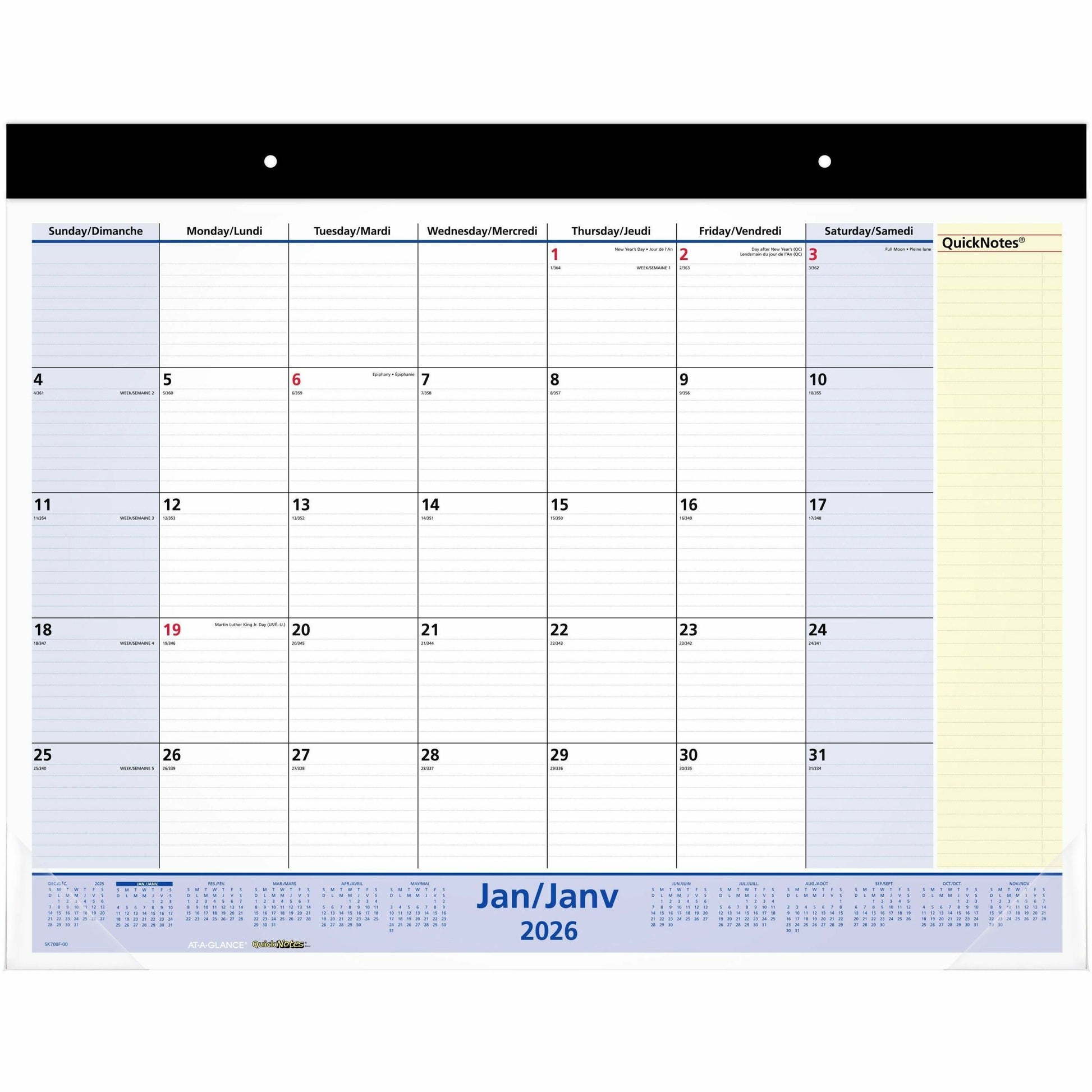 At-A-Glance QuickNotes Monthly Desk Pad Calendar, 21-3/4" x 17" , Bilingual