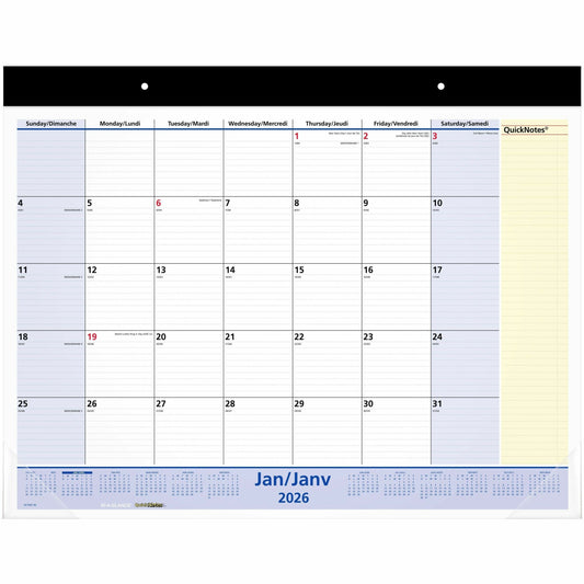 At-A-Glance QuickNotes Monthly Desk Pad Calendar, 21-3/4" x 17" , Bilingual