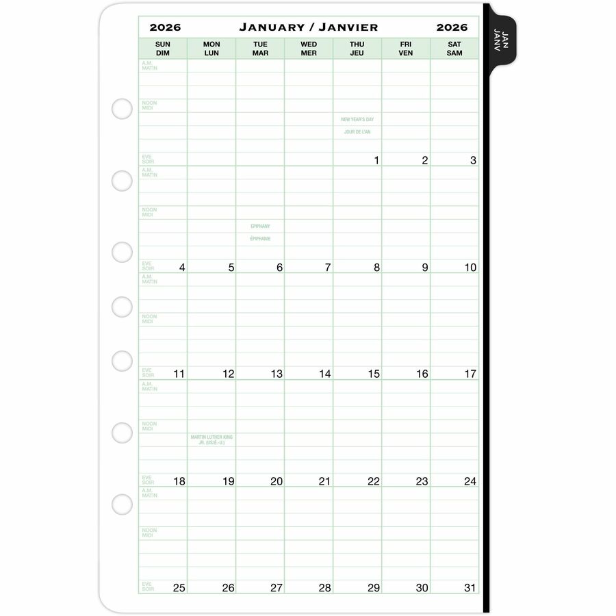 DayTimer 2 Pages Per Week Planner Refill, Desk Size, 8-1/2" x 5-1/2" , Bilingual - 685032601