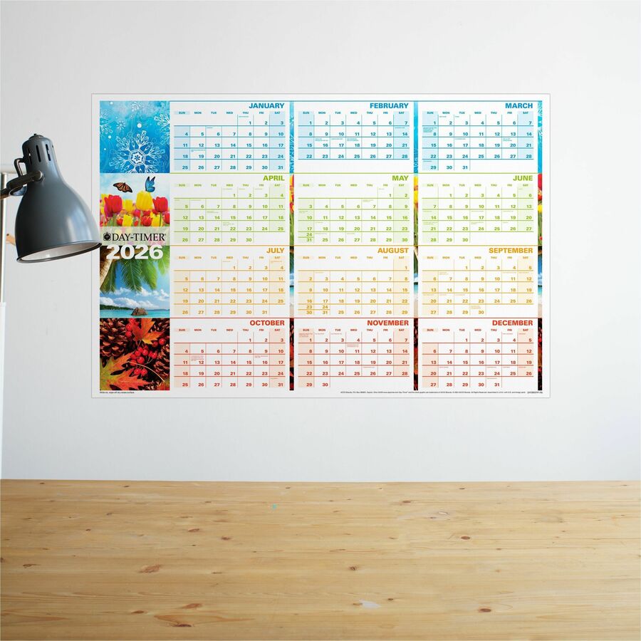 DayTimer Seasons Yearly Laminated Reversable Wall Calendar, 24" x 36" , English/French - 3413803747-26