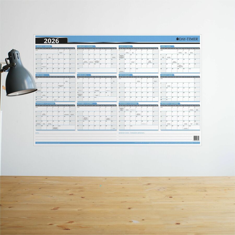 DayTimer Yearly Laminated Reversable Wall Calendar, 24" x 36" , Bilingual - 3413803744-26