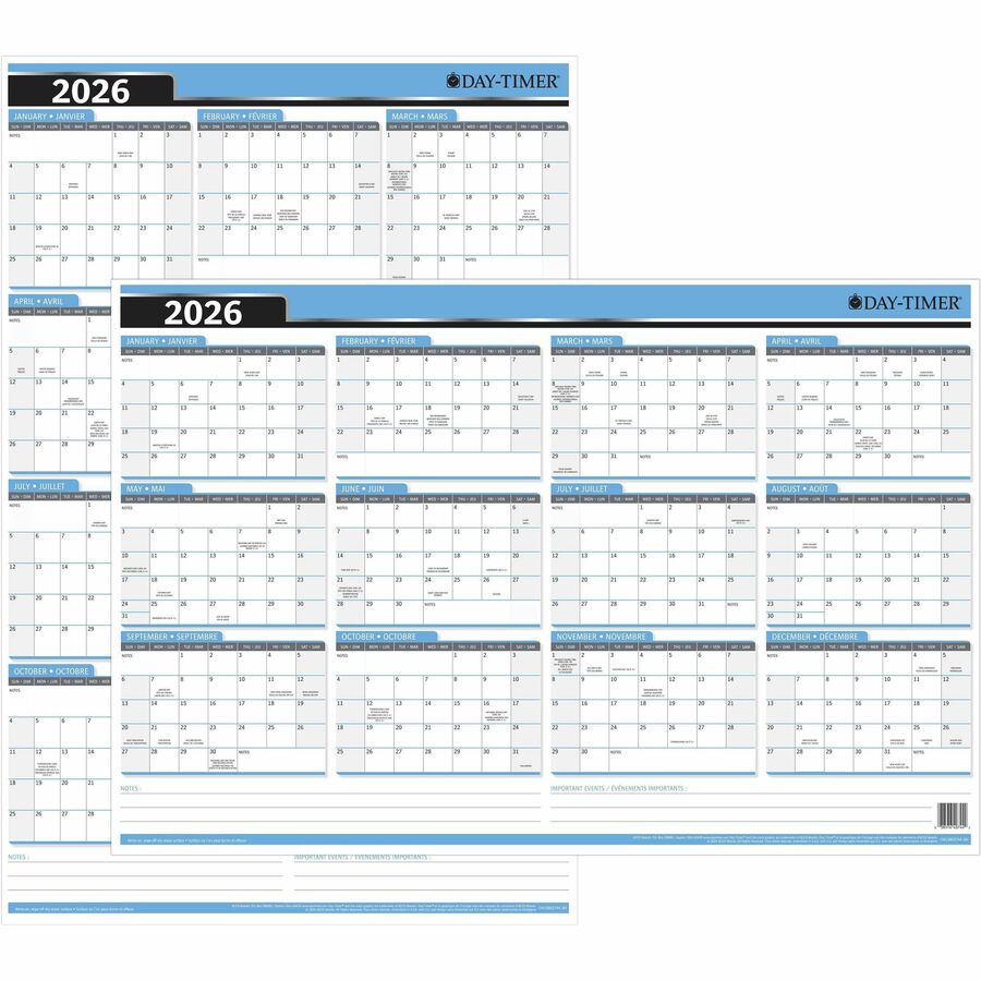 DayTimer Yearly Laminated Reversable Wall Calendar, 24" x 36" , Bilingual - 3413803744-26