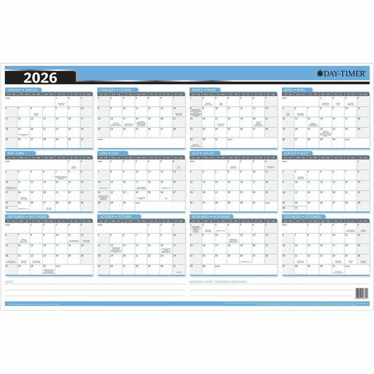 DayTimer Yearly Laminated Reversable Wall Calendar, 24" x 36" , Bilingual