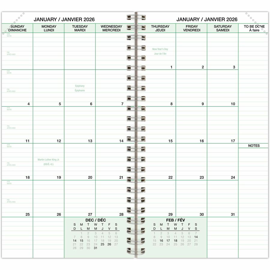 DayTimer 2 Pages Per Day Planner Refill, Pocket Size, 6-1/2" x 3-1/2" , Bilingual - 685222601