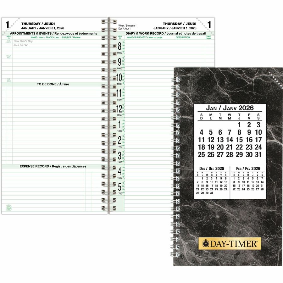 DayTimer 2 Pages Per Day Planner Refill, Pocket Size, 6-1/2" x 3-1/2" , Bilingual - 685222601