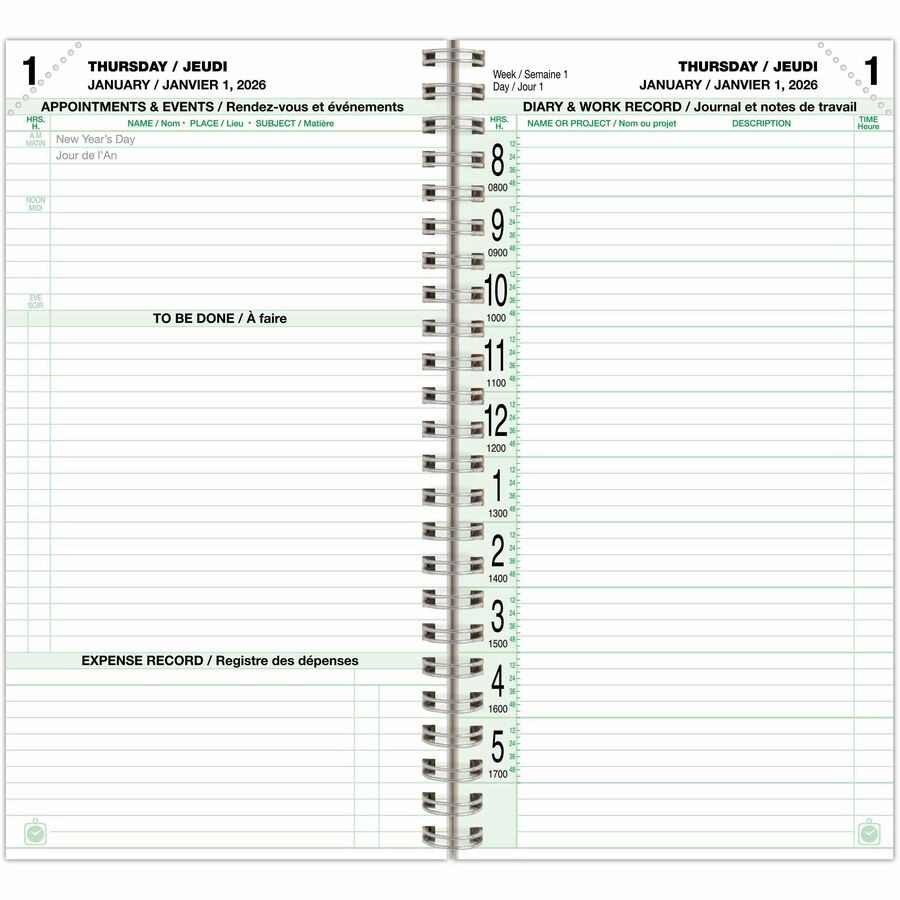 DayTimer 2 Pages Per Day Planner Refill, Pocket Size, 6-1/2" x 3-1/2" , Bilingual - 685222601