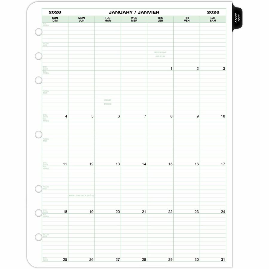 DayTimer 2 Pages Per Day Planner Refill, Folio Size, 11" x 8-1/2" , Bilingual - 685342601