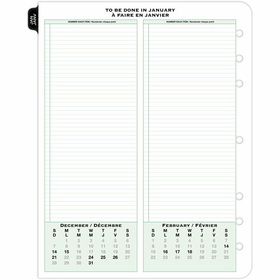 DayTimer 2 Pages Per Day Planner Refill, Folio Size, 11" x 8-1/2" , Bilingual - 685342601