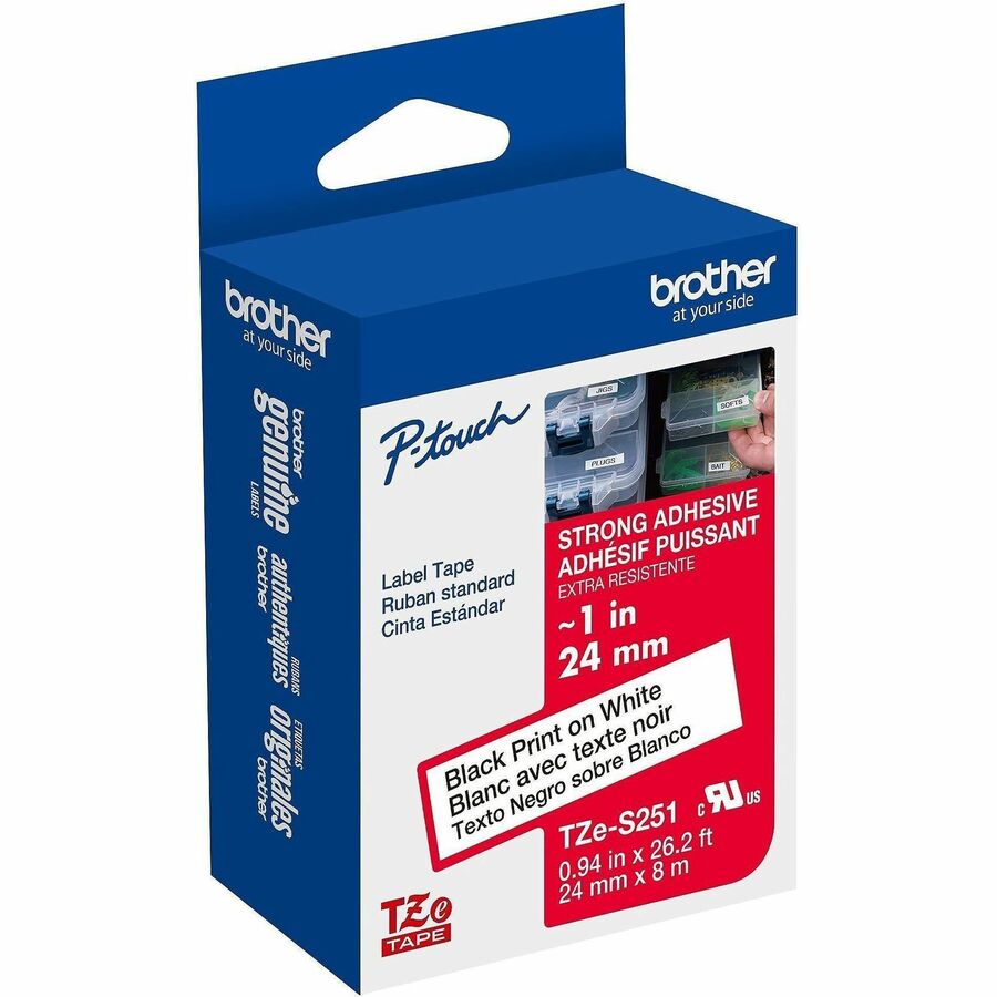 Brother Genuine P-touch TZe251 BK on WHT Label Tape, Laminated, 24mmX8m - TZE251G
