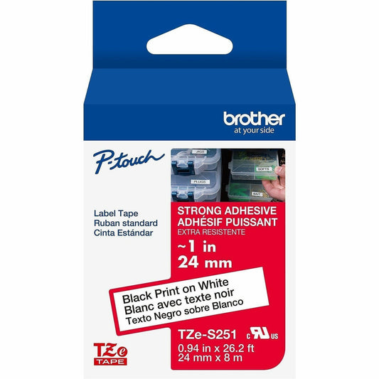 Brother Genuine P-touch TZe251 BK on WHT Label Tape, Laminated, 24mmX8m