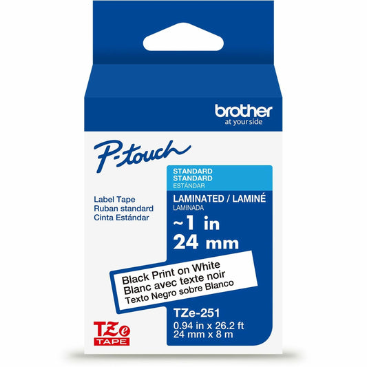 Brother Genuine P-touch TZe251 BK on WHT Label Tape, Laminated, 24mmX8m
