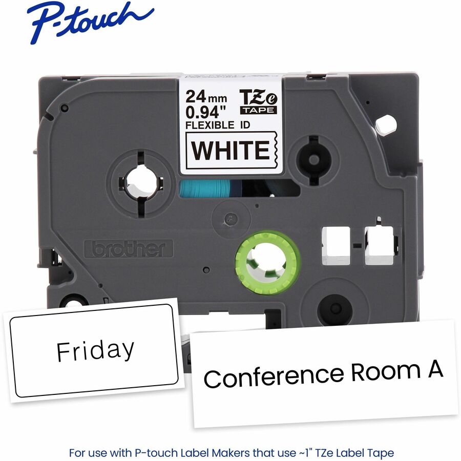 Brother Genuine P-touch TZeFX251 BK on WHT Label Tape, Flexible ID Laminated, 24mmX8m - TZEFX251G