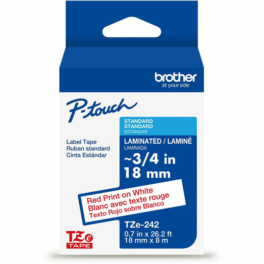 Brother Genuine P-touch TZe242 RD on WHT Label Tape, Laminated, 18mmX8m