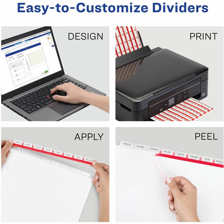 Avery&reg; Print & Apply Clear Label Dividers with Index Maker&reg;and Easy Apply&trade; Labels for Laser and Inkjet Printers, 8 tabs, 5 sets - LSK8