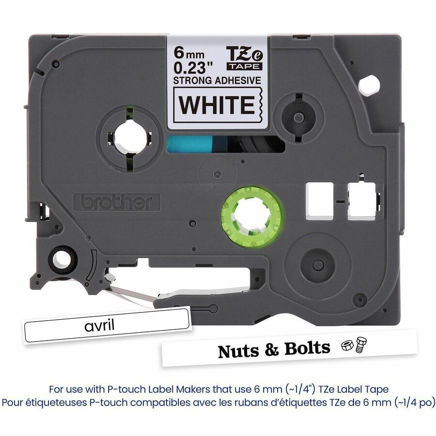 Brother Genuine P-touch TZeS211 BK on WHT Label Tape, Strong Adhesive Lam., 6mmX8m - TZES211G