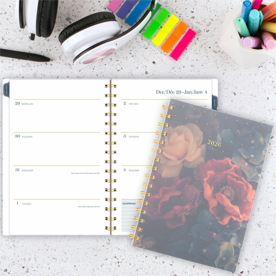 Cambridge Midnight Garden Weekly/Monthly Planner, 8-1/2" x 5-1/2" , Bilingual - 1768-200F-26