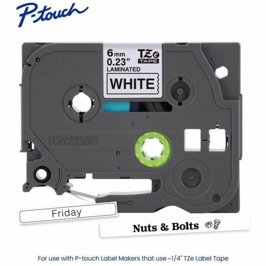 Brother Genuine P-touch TZe211 BK on WHT Label Tape, Laminated, 6mmX8m - TZE211G