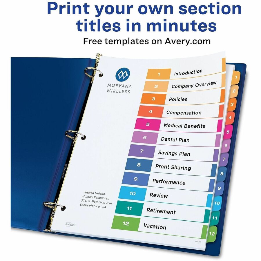 Avery&reg; Ready Index&reg; Table of Content Dividersfor Laser and Inkjet Printers, 12 tabs - 11141