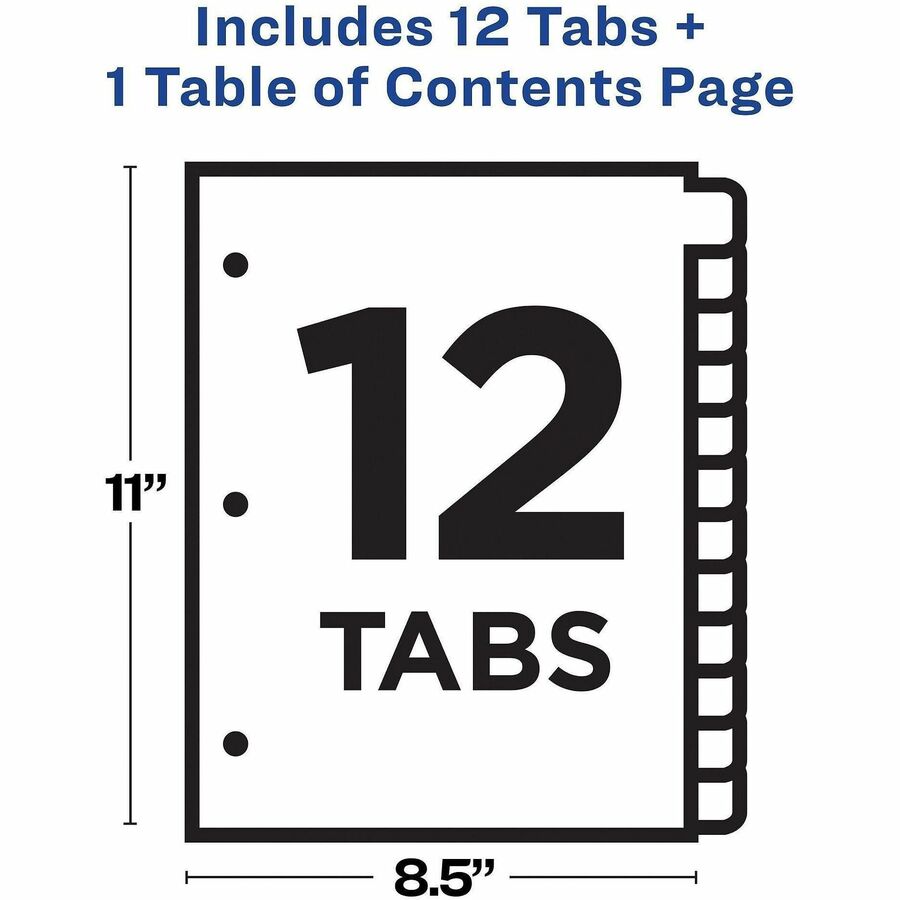 Avery&reg; Ready Index&reg; Table of Content Dividersfor Laser and Inkjet Printers, 12 tabs - 11141