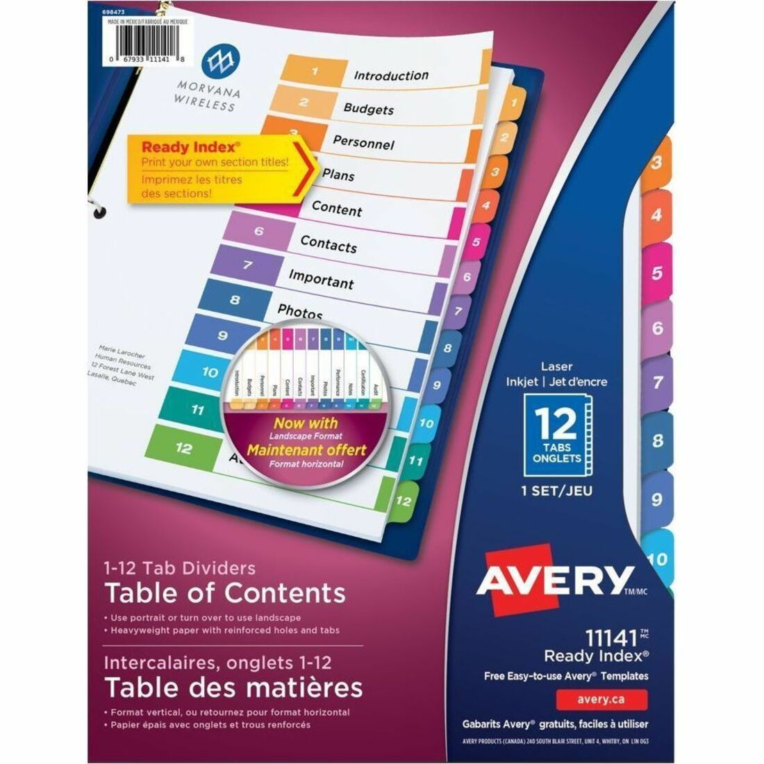 Avery Ready Index&reg; Table of Contents Dividers 12 Tabs, for Laser and Inkjet Printers