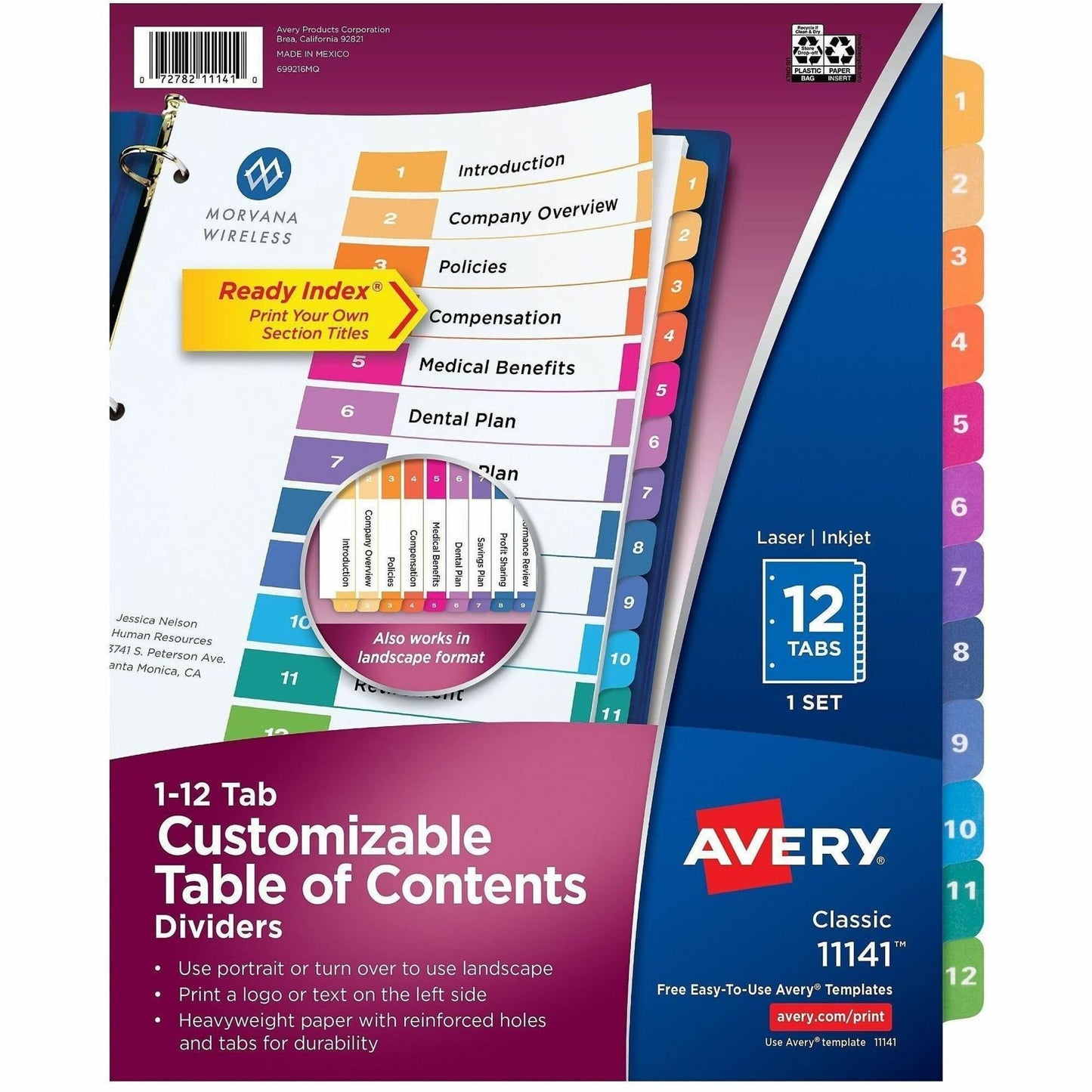 Avery&reg; Ready Index&reg; Table of Content Dividersfor Laser and Inkjet Printers, 12 tabs
