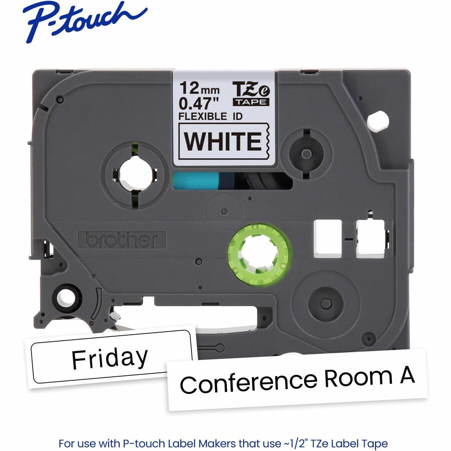 Brother Genuine P-touch TZeFX231 BK on WHT Label Tape, Flexible ID Laminated, 12mmX8m - TZEFX231G