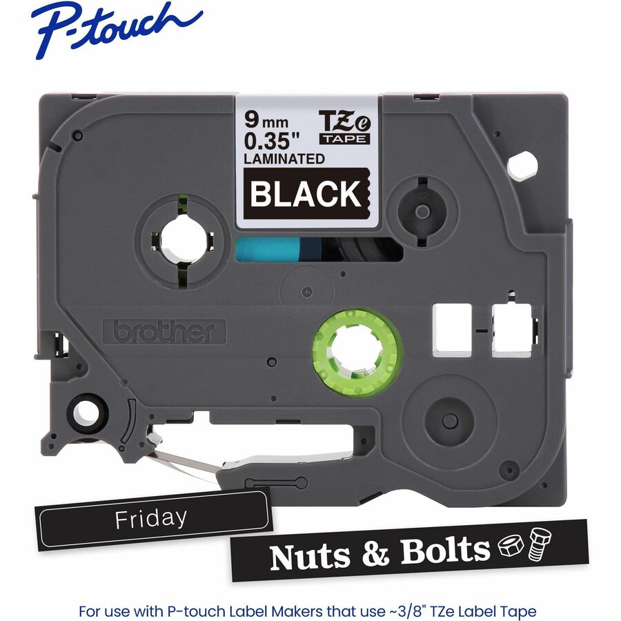 Brother Genuine P-touch TZe325 WHT on BK Label Tape, Laminated, 9mmX8m - TZE325G