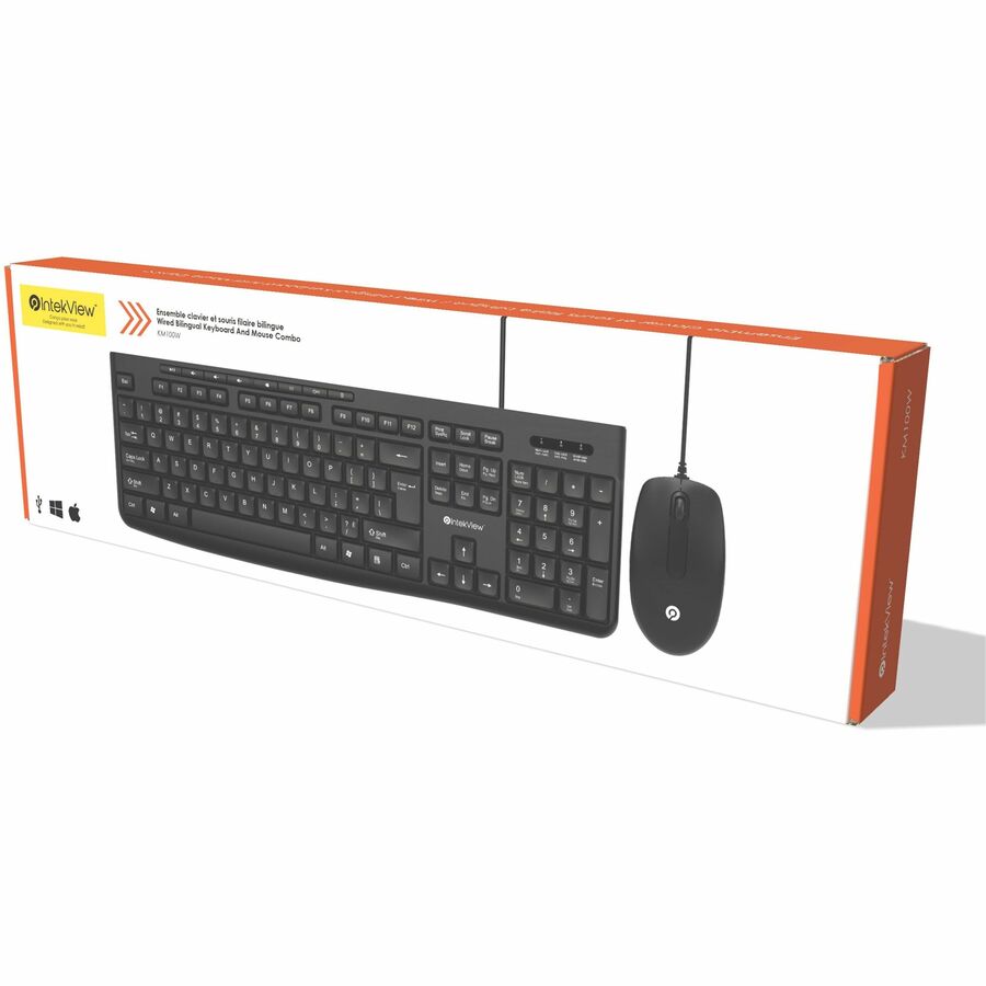 IntekView Wired Bilingual Keyboard and Mouse Combo | Ergonomic Office Kit - KM100W