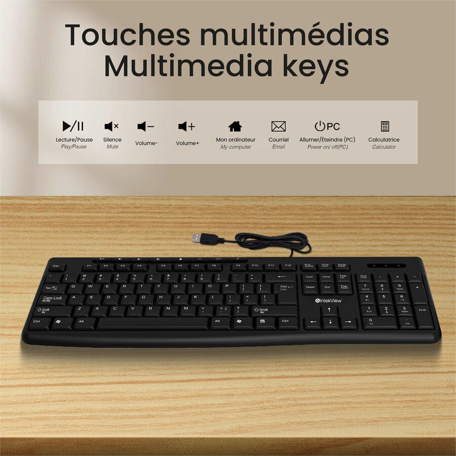 IntekView Wired Bilingual Keyboard and Mouse Combo | Ergonomic Office Kit - KM100W