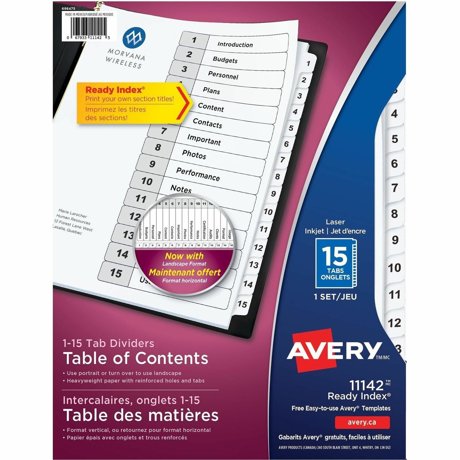 Avery&reg; Ready Index&reg; Table of Content Dividers for Laser and Inkjet Printers, 15 tabs