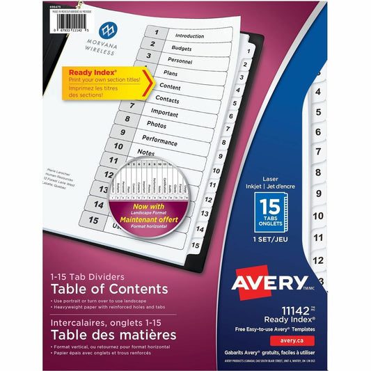 Avery&reg; Ready Index&reg; Table of Content Dividers for Laser and Inkjet Printers, 15 tabs