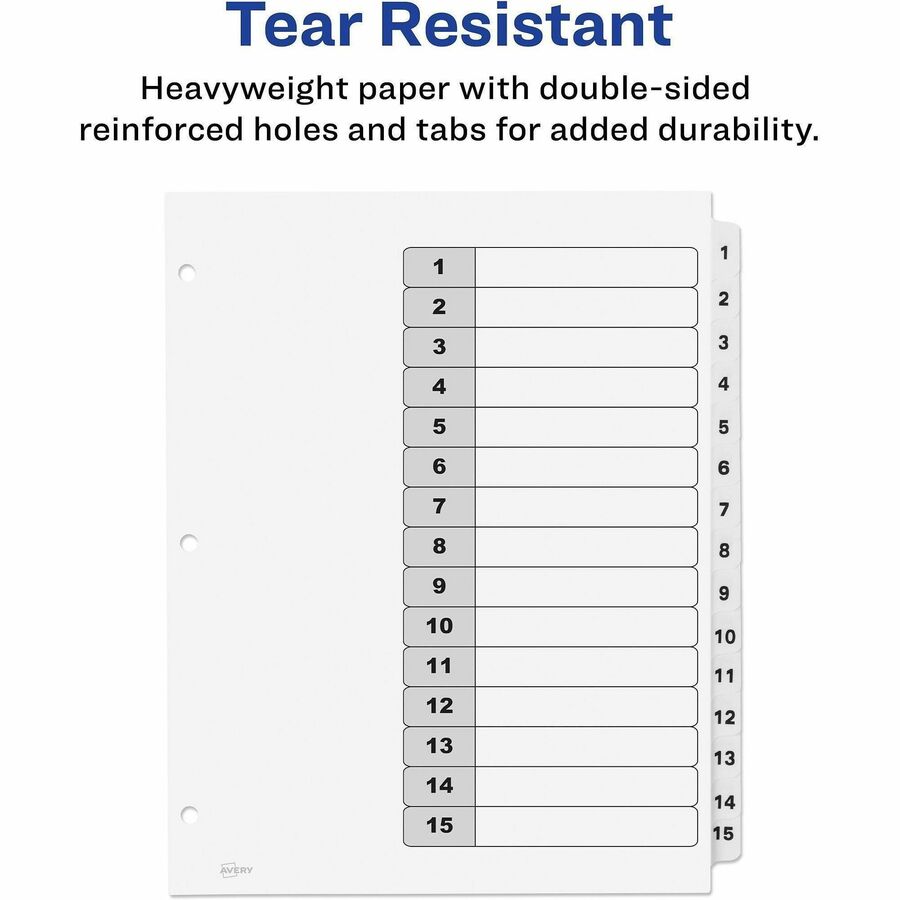 Avery&reg; Ready Index&reg; Table of Content Dividers for Laser and Inkjet Printers, 15 tabs - 11142