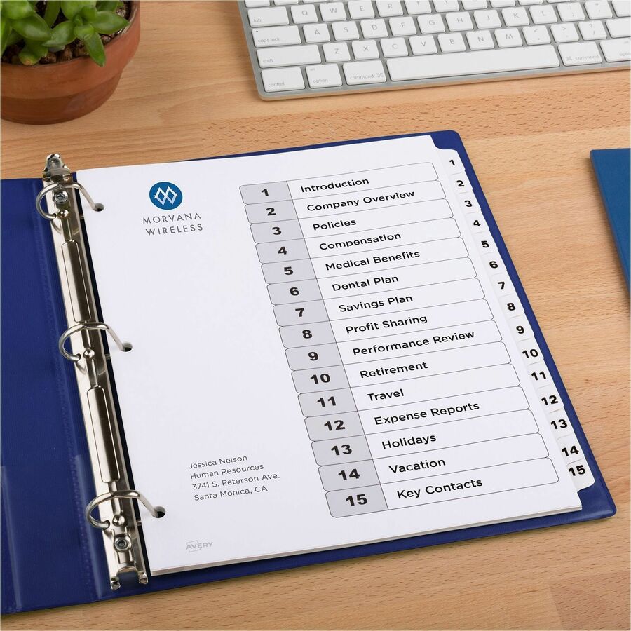 Avery&reg; Ready Index&reg; Table of Content Dividers for Laser and Inkjet Printers, 15 tabs - 11142