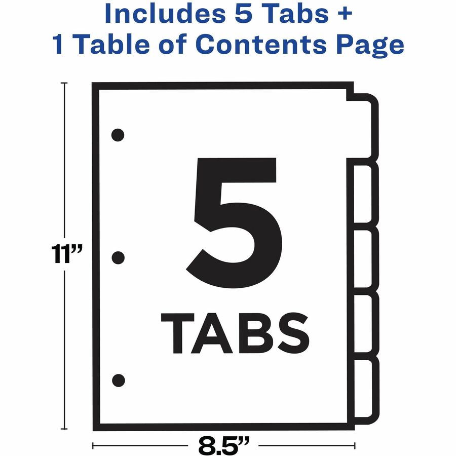 Avery&reg; Ready Index&reg; Table of Content Dividersfor Laser and Inkjet Printers, 5 tabs, 1 set - 11131