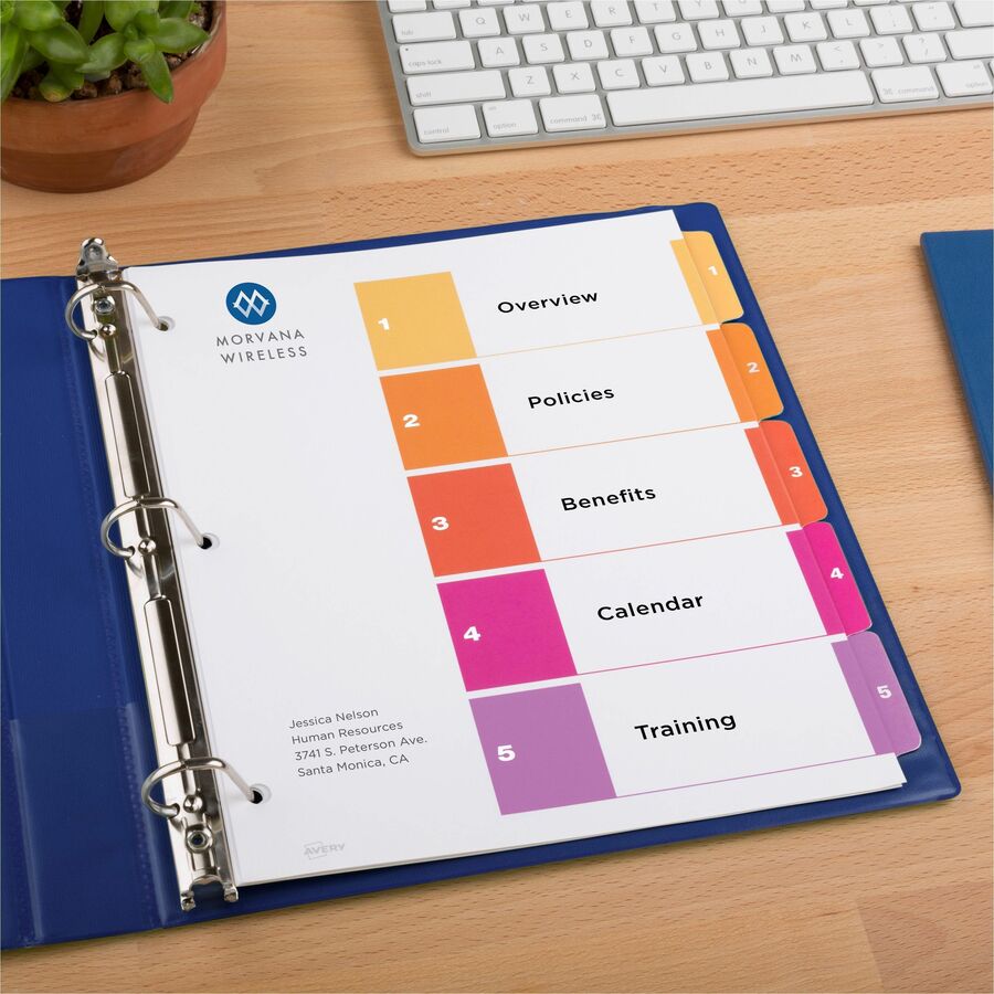 Avery&reg; Ready Index&reg; Table of Content Dividersfor Laser and Inkjet Printers, 5 tabs, 1 set - 11131