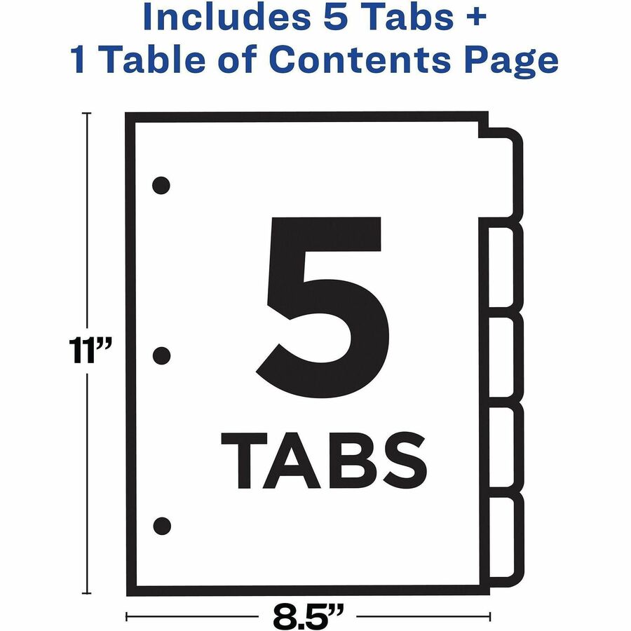 Avery&reg; Ready Index&reg; Table of Content Dividersfor Laser and Inkjet Printers, 5 tabs, 1 set - 11131
