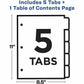 Avery&reg; Ready Index&reg; Table of Content Dividersfor Laser and Inkjet Printers, 5 tabs, 1 set - 11131