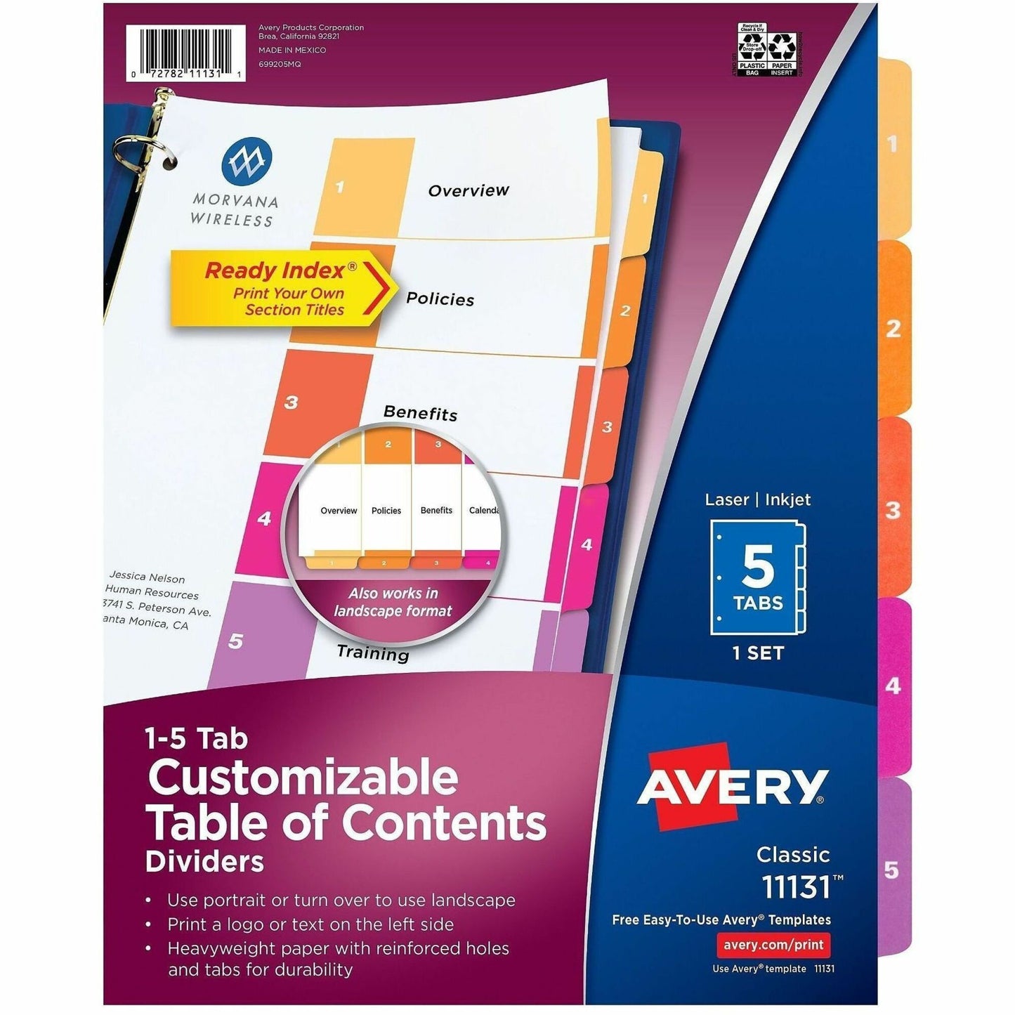 Avery&reg; Ready Index&reg; Table of Content Dividersfor Laser and Inkjet Printers, 5 tabs, 1 set