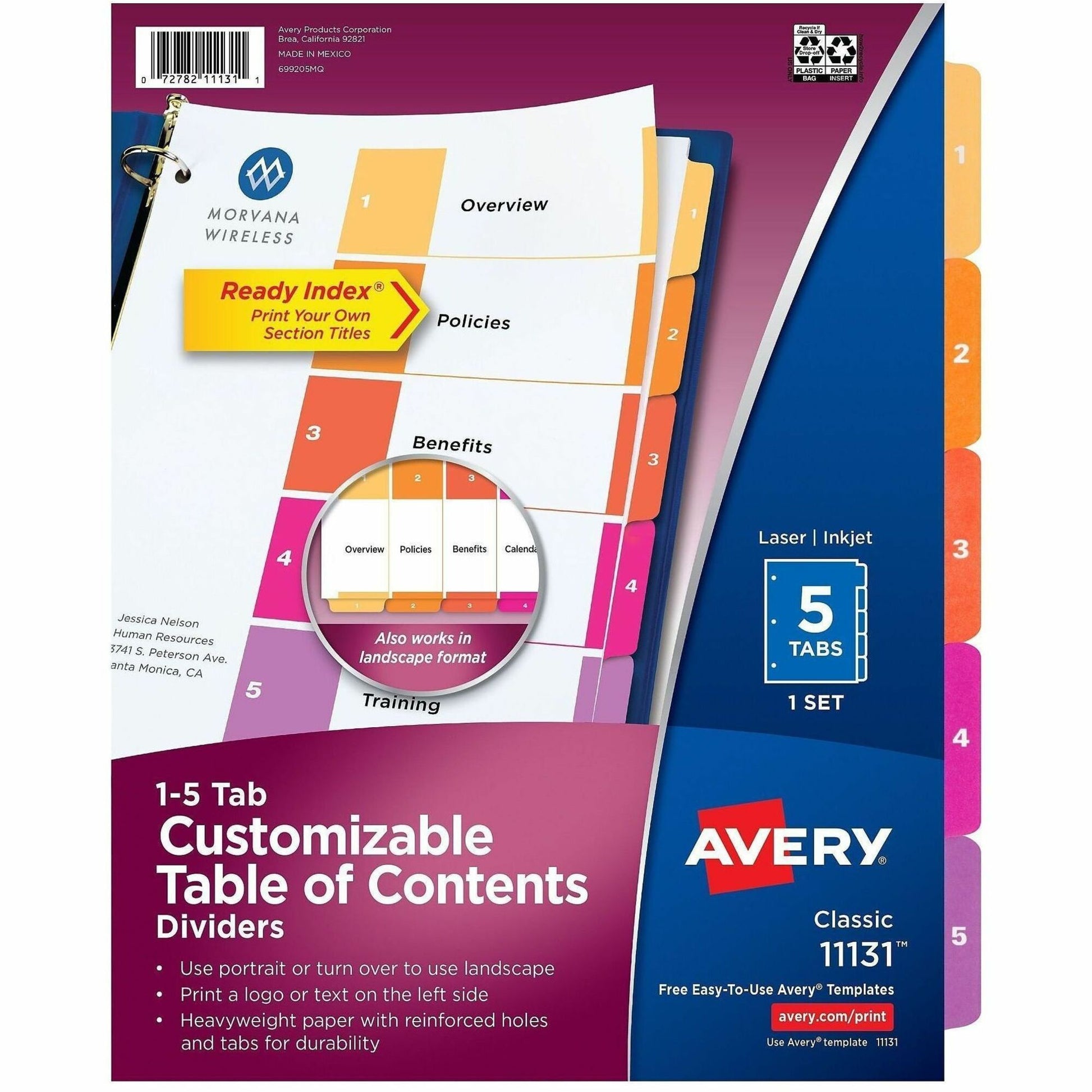 Avery&reg; Ready Index&reg; Table of Content Dividersfor Laser and Inkjet Printers, 5 tabs, 1 set