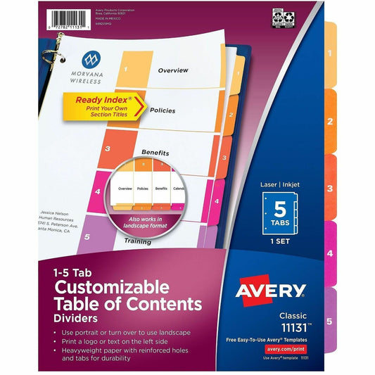 Avery&reg; Ready Index&reg; Table of Content Dividersfor Laser and Inkjet Printers, 5 tabs, 1 set